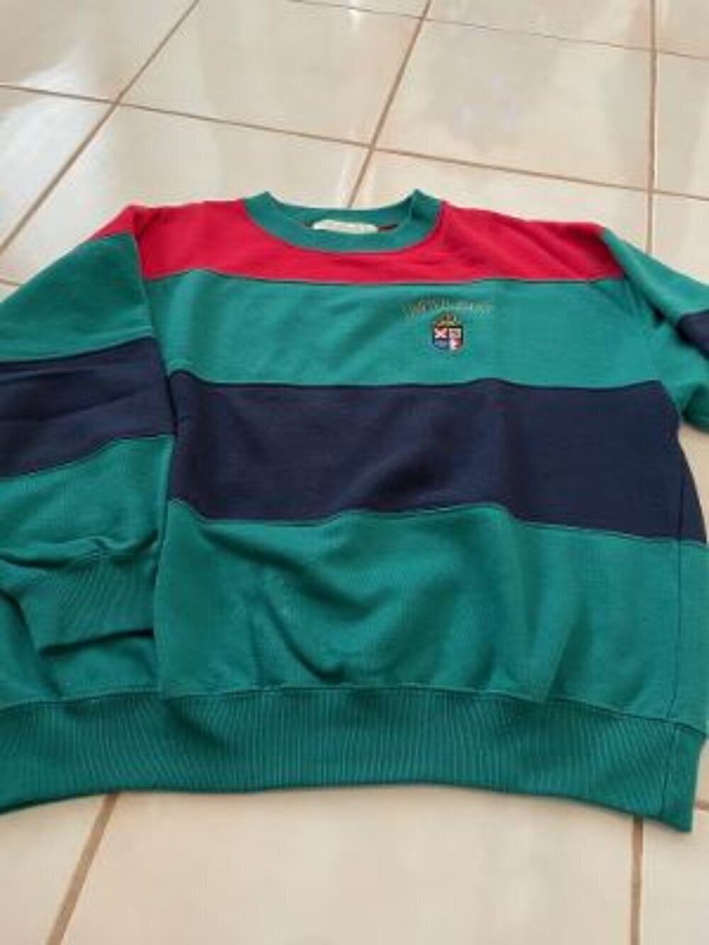 The Limited Green, Navy and Red Striped Pullover. XL. Retro